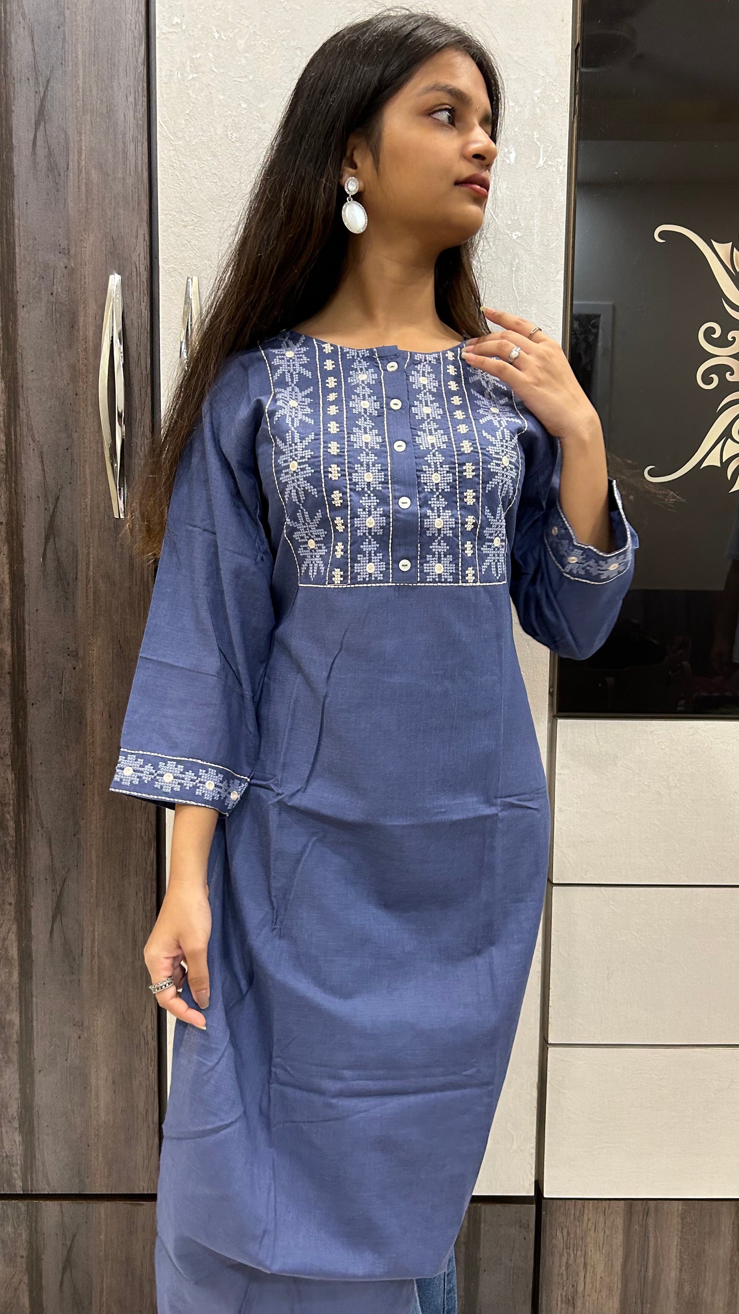 Cotton Full Length Kurti - Blue