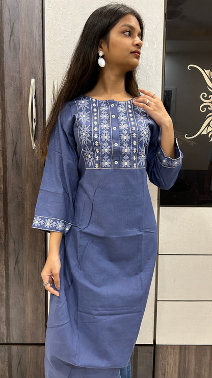 Cotton Full Length Kurti - Blue