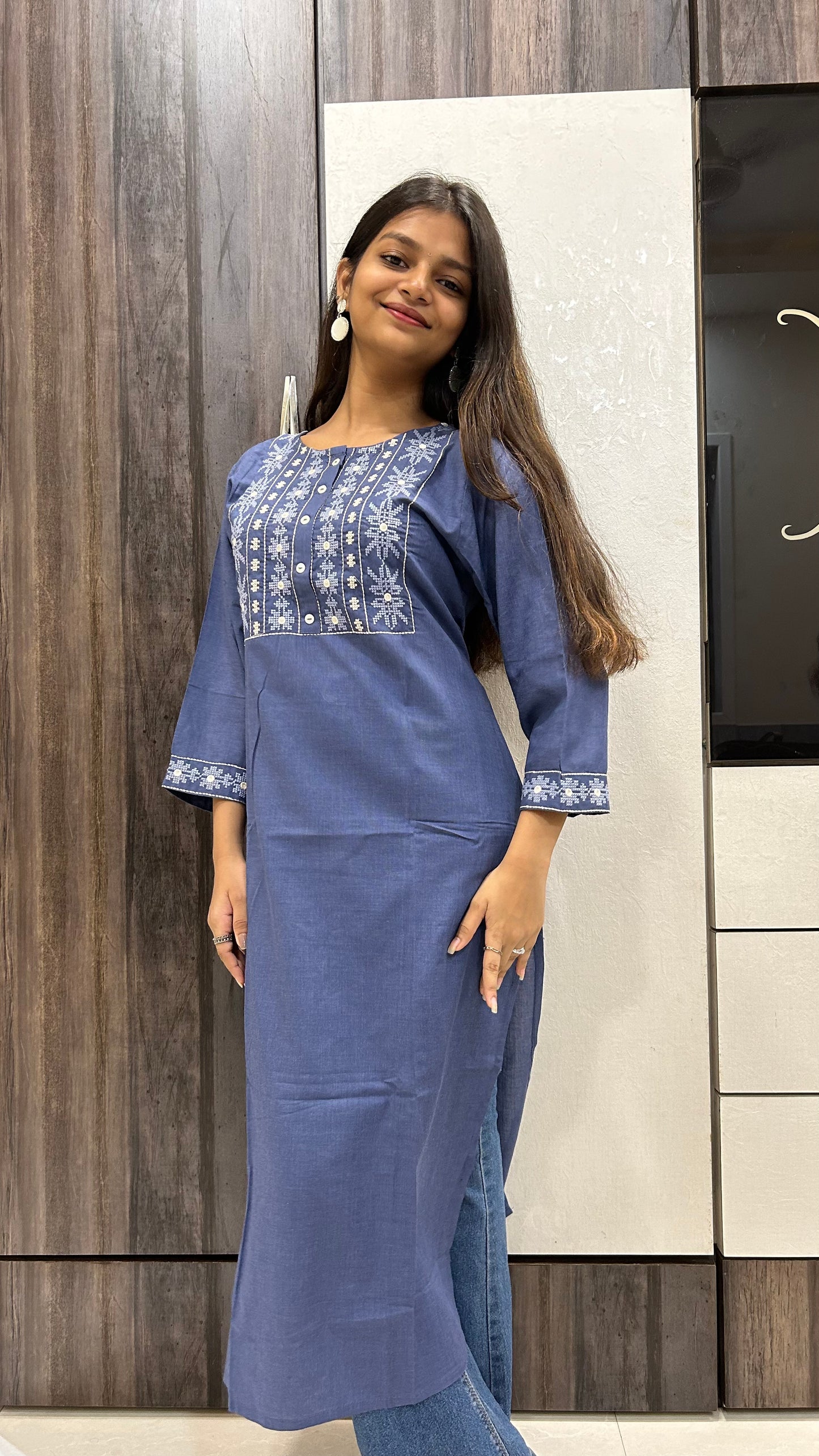 Cotton Full Length Kurti - Blue