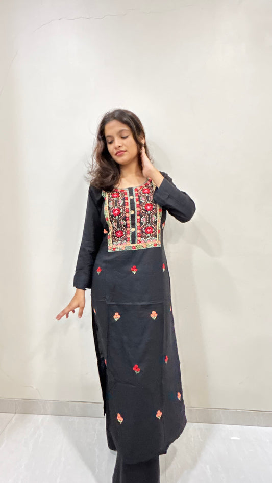 Cotton Full Length Kurti - Black