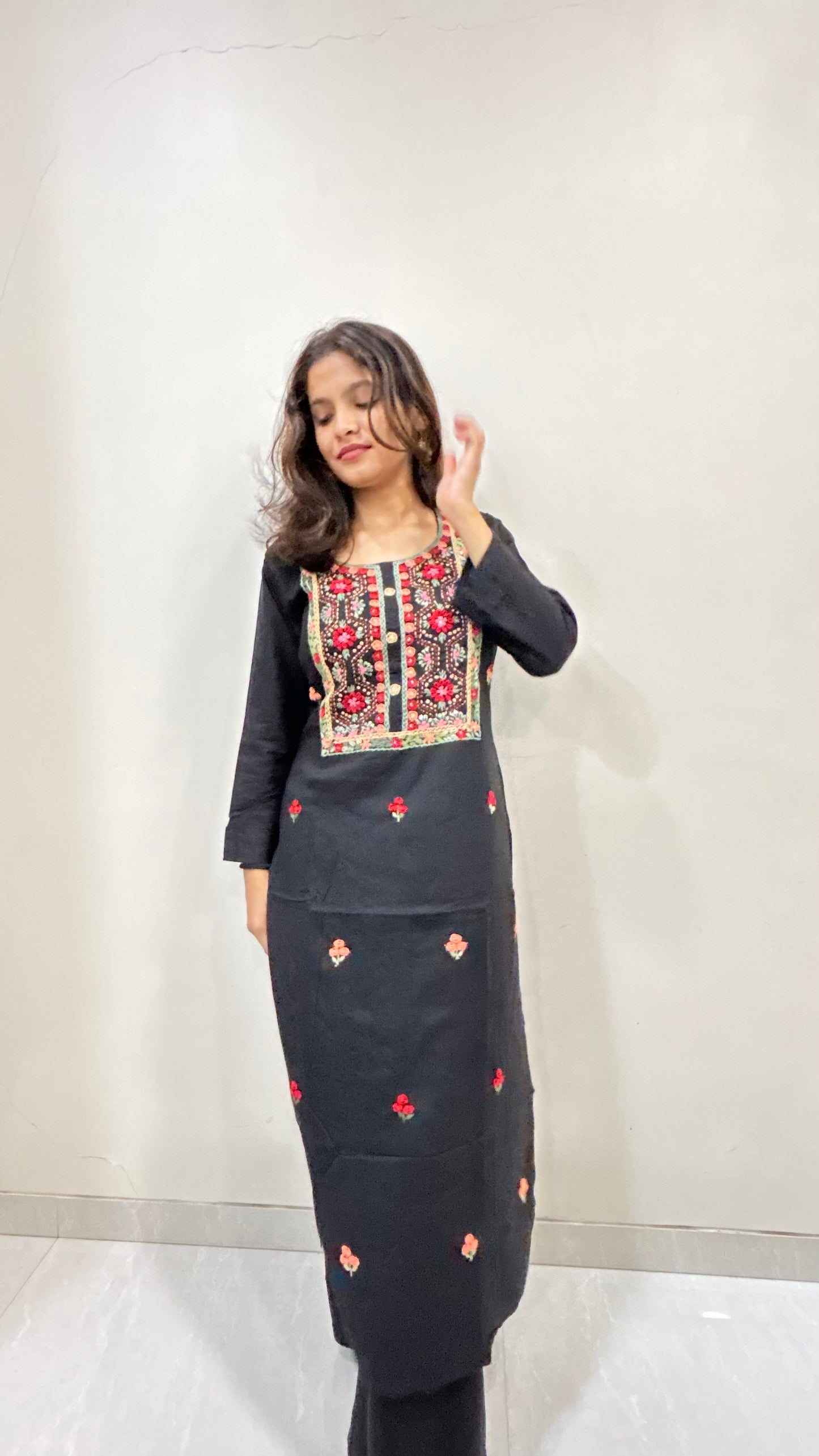 Cotton Full Length Kurti - Black