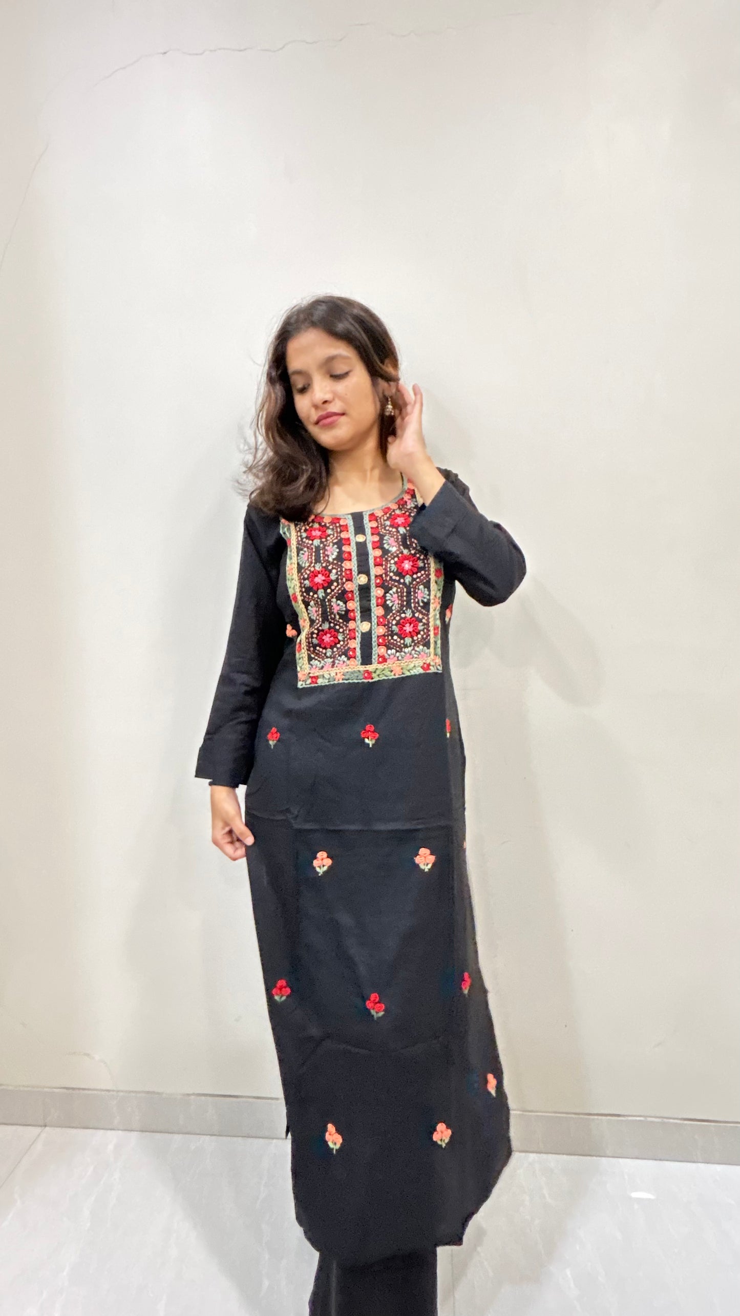 Cotton Full Length Kurti - Black