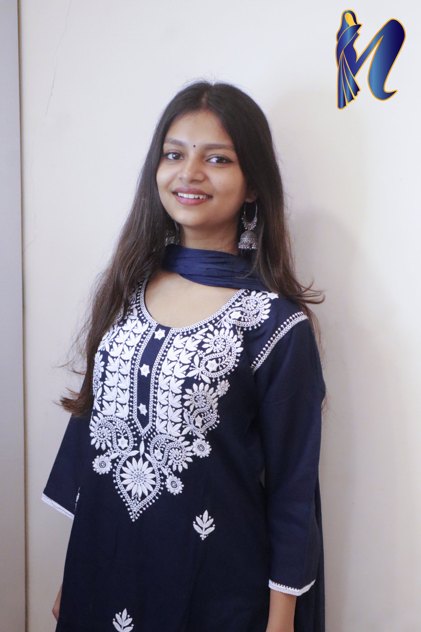 Lucknowi Kurta Set - Navy Blue