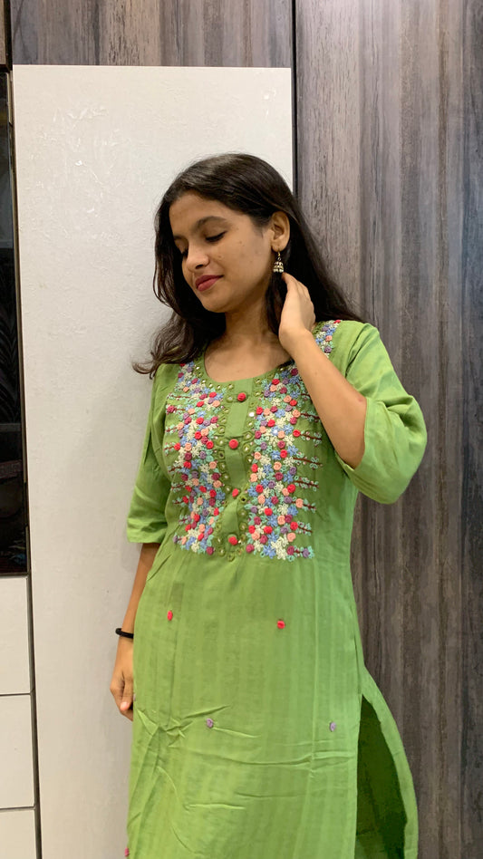 Cotton Full Length Kurti - Green