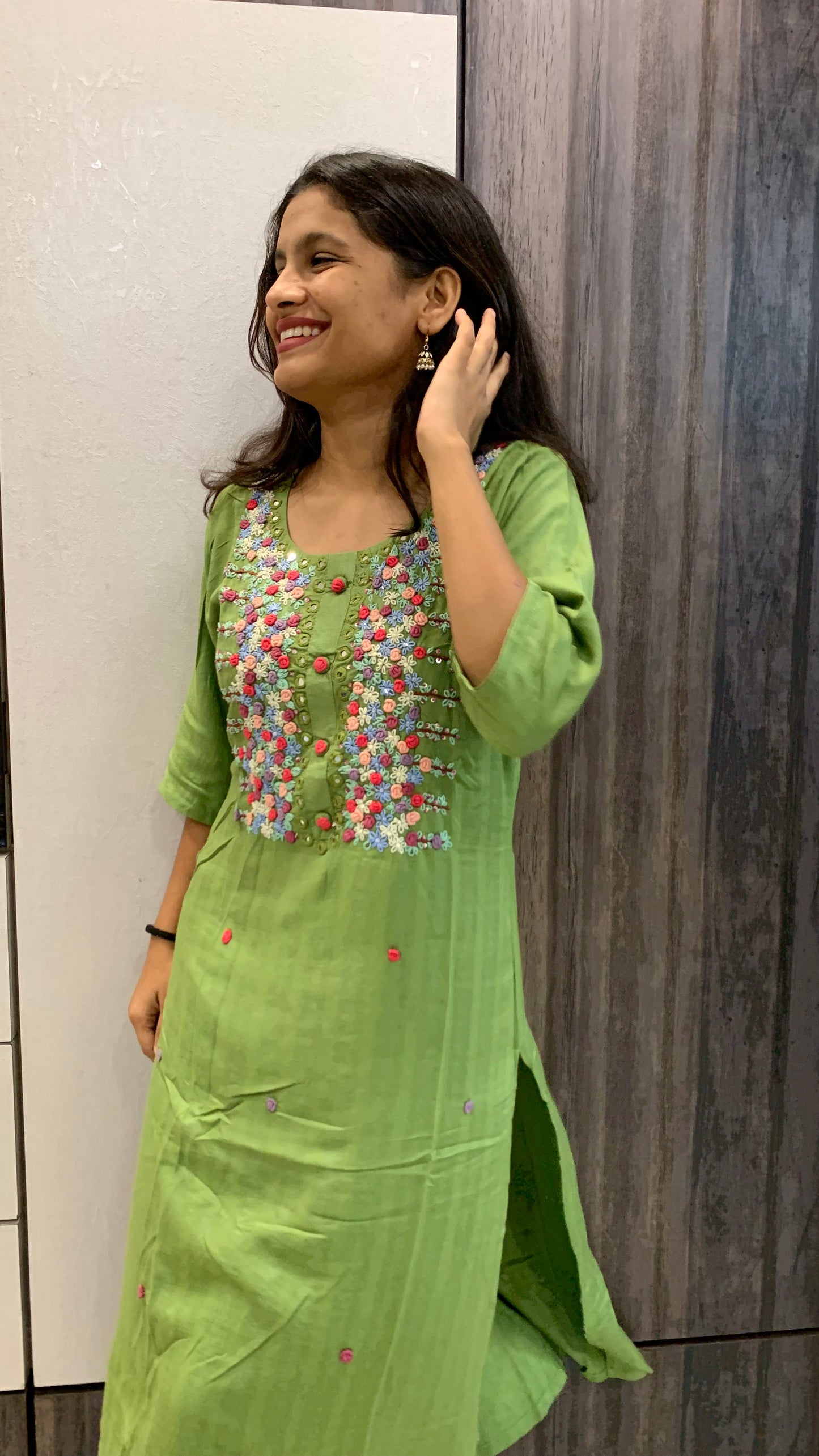 Cotton Full Length Kurti - Green