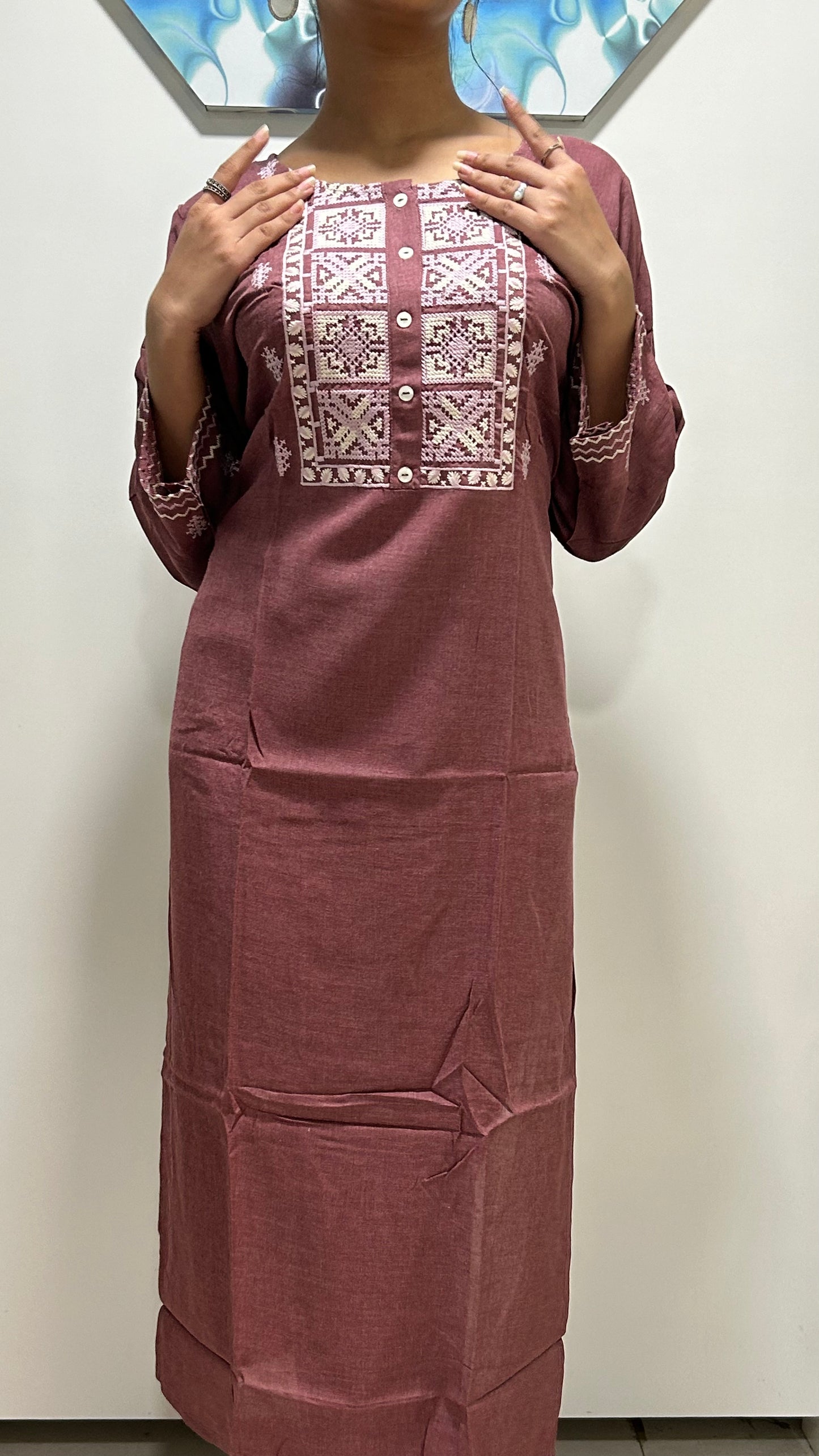 Cotton Full Length Kurti - pink