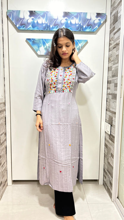 Cotton Full Length Kurti - Grey