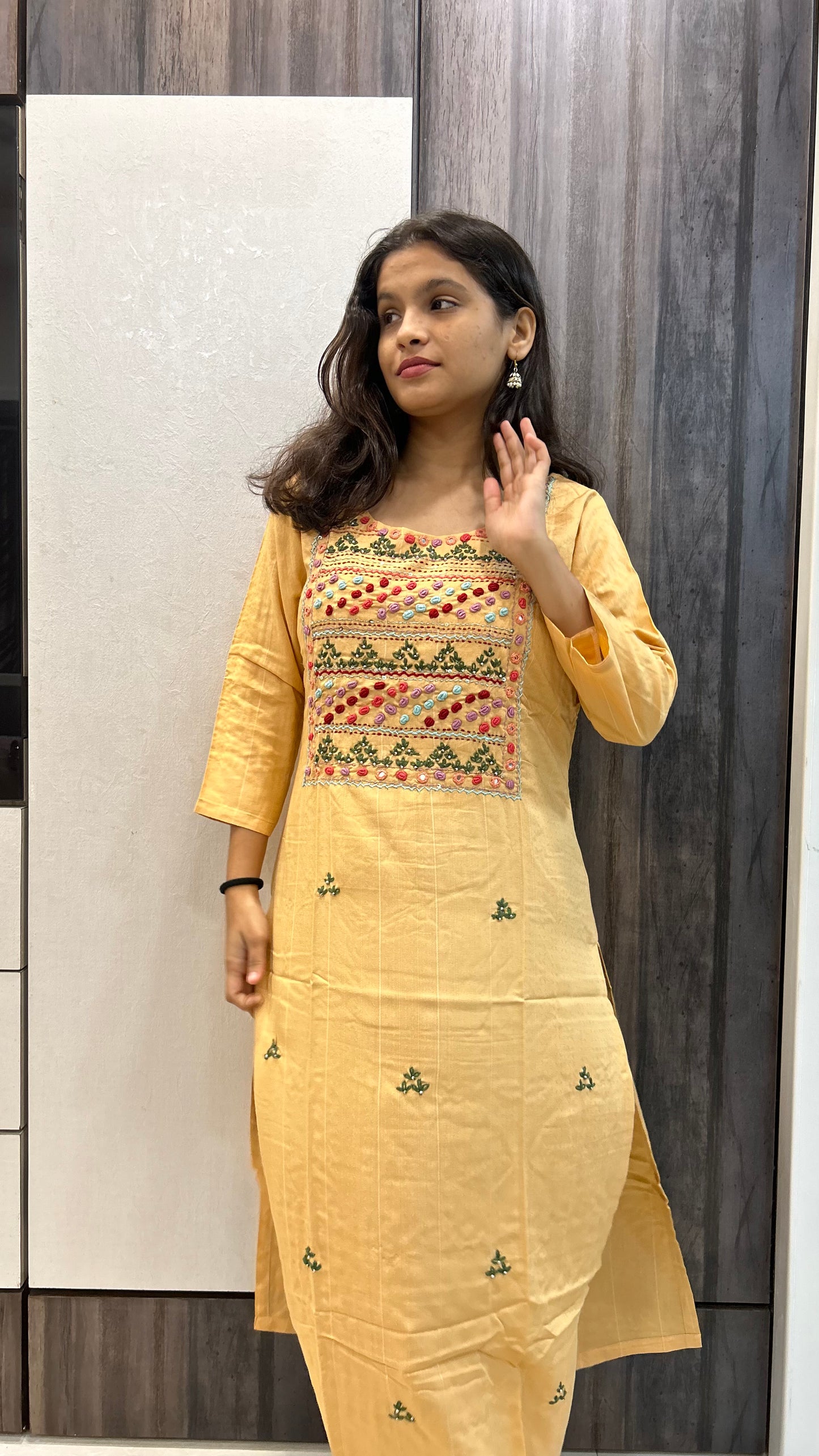 Cotton Full Length Kurti - Yellow