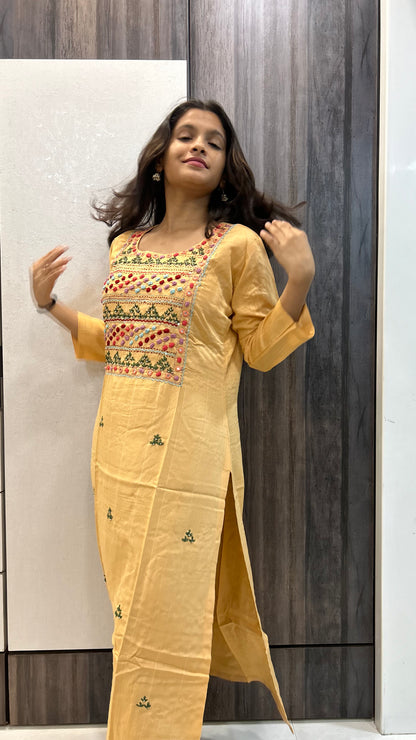 Cotton Full Length Kurti - Yellow